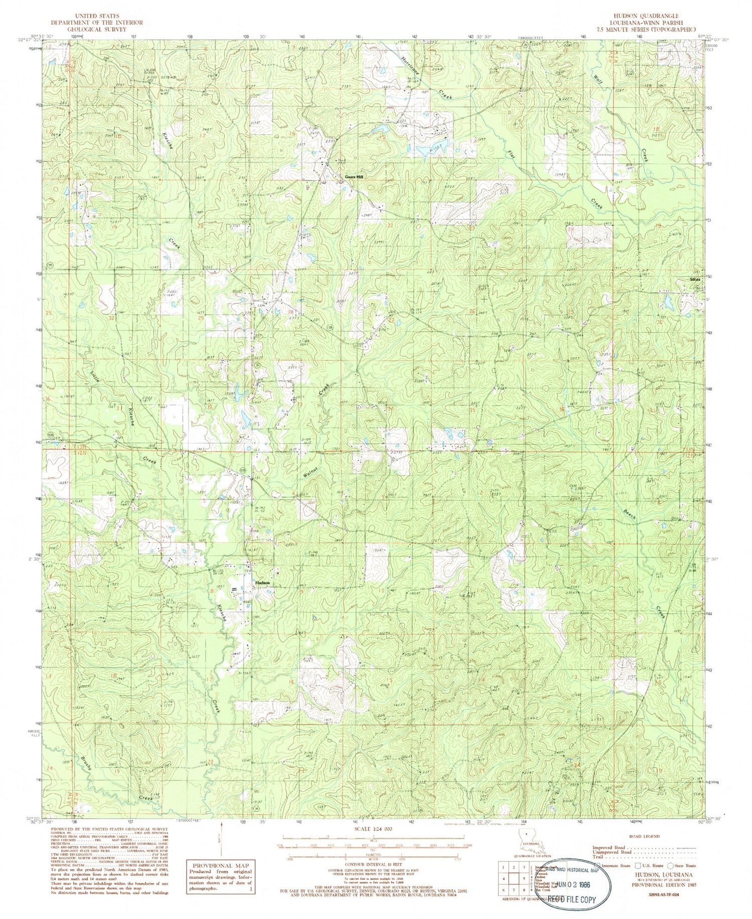 Classic USGS Hudson Louisiana 7.5'x7.5' Topo Map Image