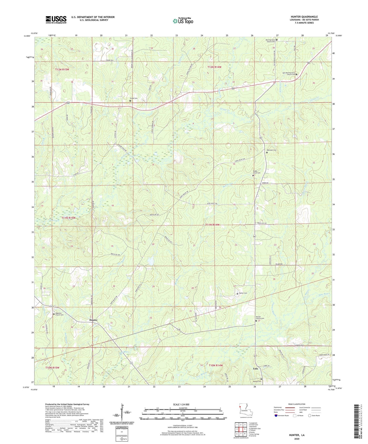Hunter Louisiana US Topo Map Image