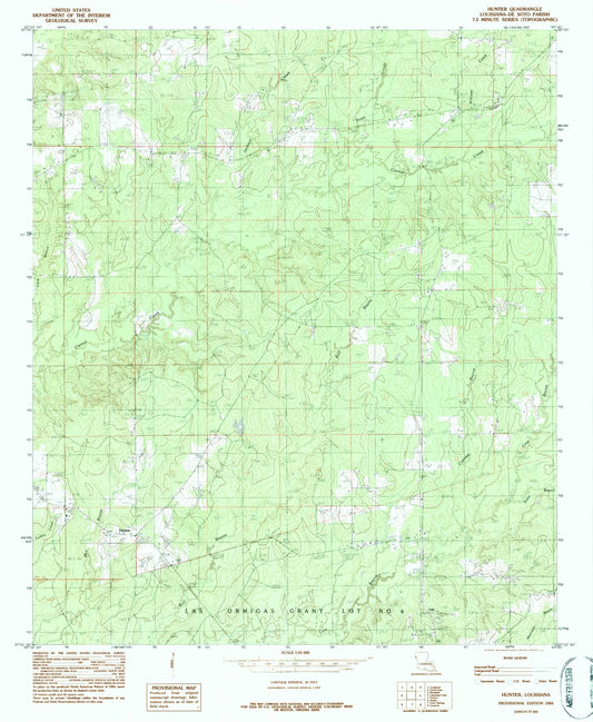 Classic USGS Hunter Louisiana 7.5'x7.5' Topo Map Image
