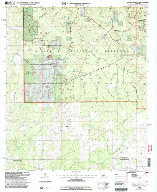 Classic USGS Hurricane Branch Louisiana 7.5'x7.5' Topo Map Image