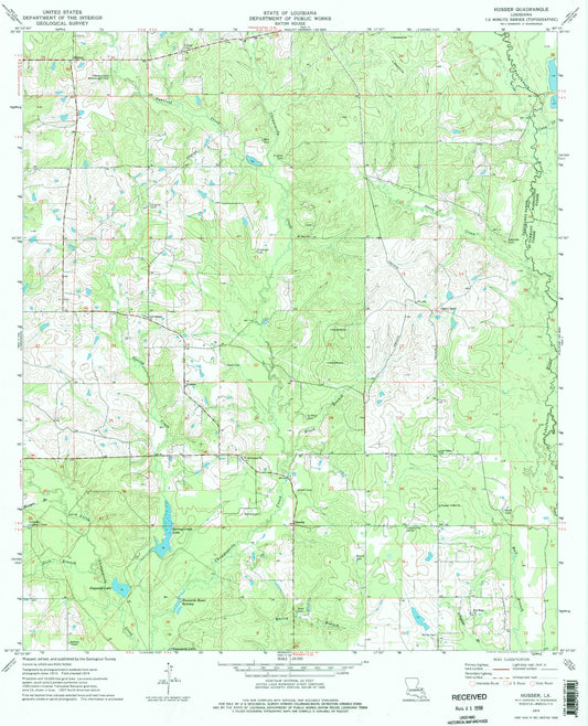 Classic USGS Husser Louisiana 7.5'x7.5' Topo Map Image
