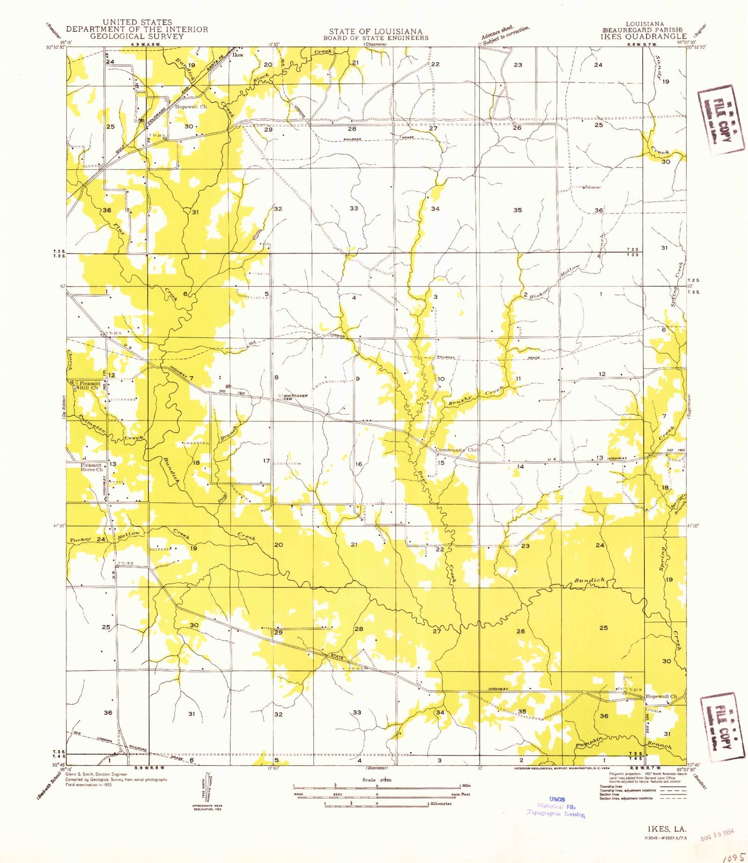 Classic USGS Boneset Creek Louisiana 7.5'x7.5' Topo Map Image