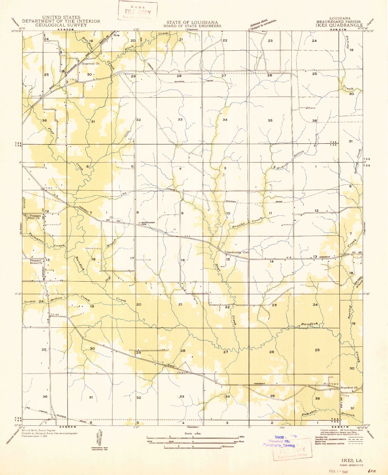 Classic USGS Boneset Creek Louisiana 7.5'x7.5' Topo Map Image