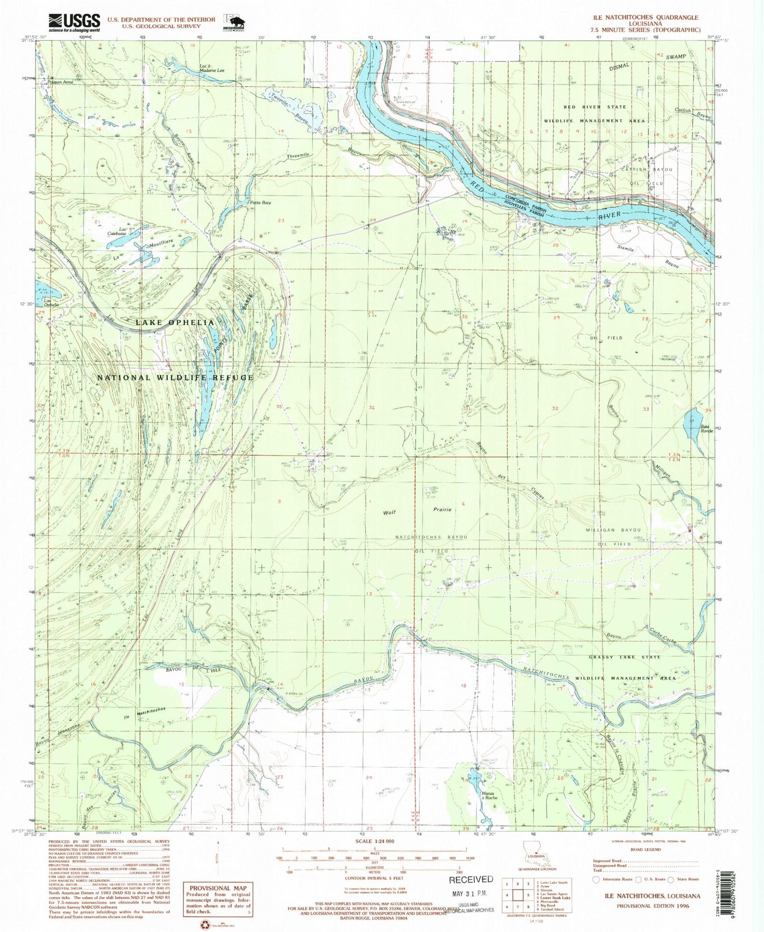 Classic USGS Ile Natchitoches Louisiana 7.5'x7.5' Topo Map Image