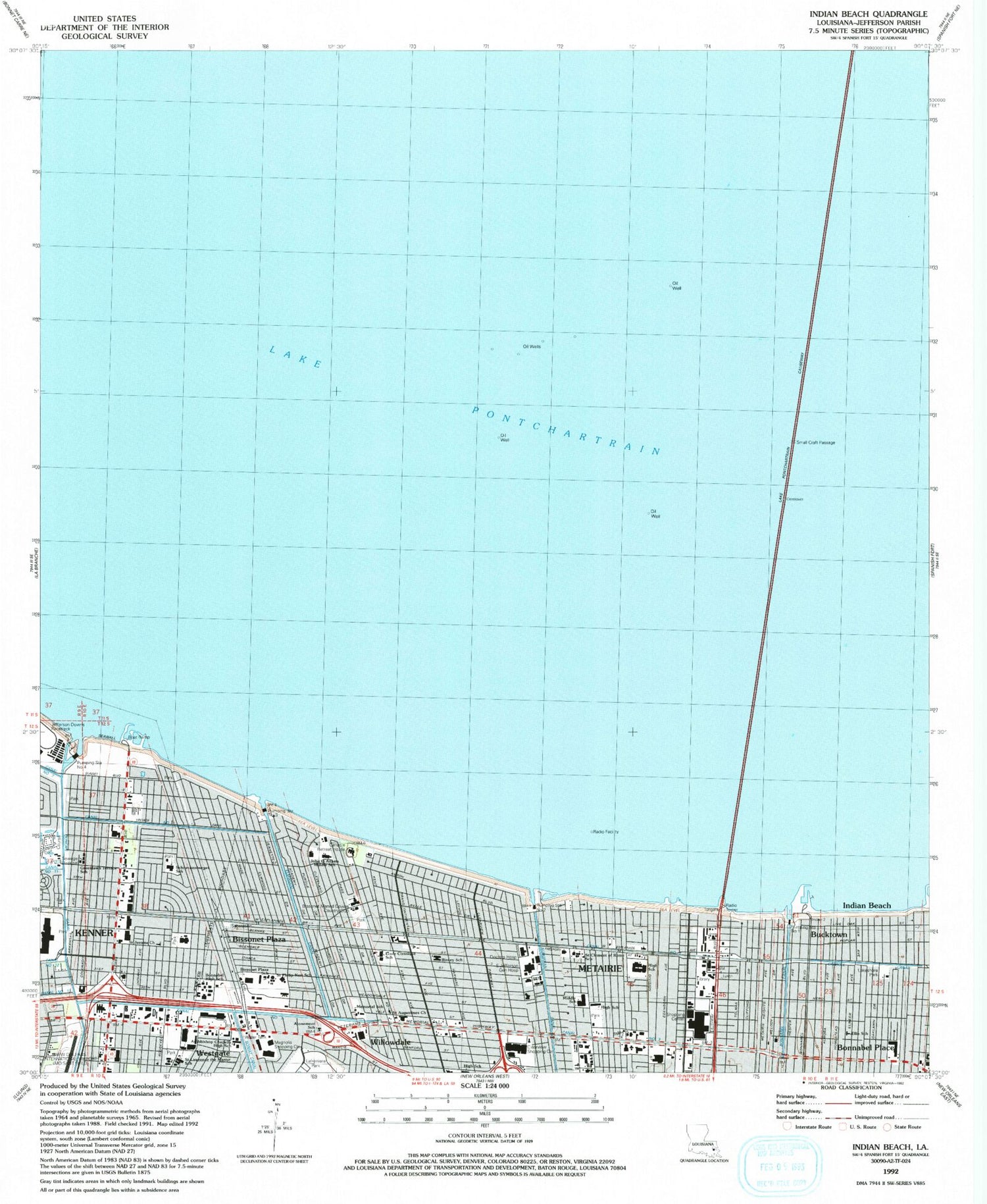 Classic USGS Indian Beach Louisiana 7.5'x7.5' Topo Map Image