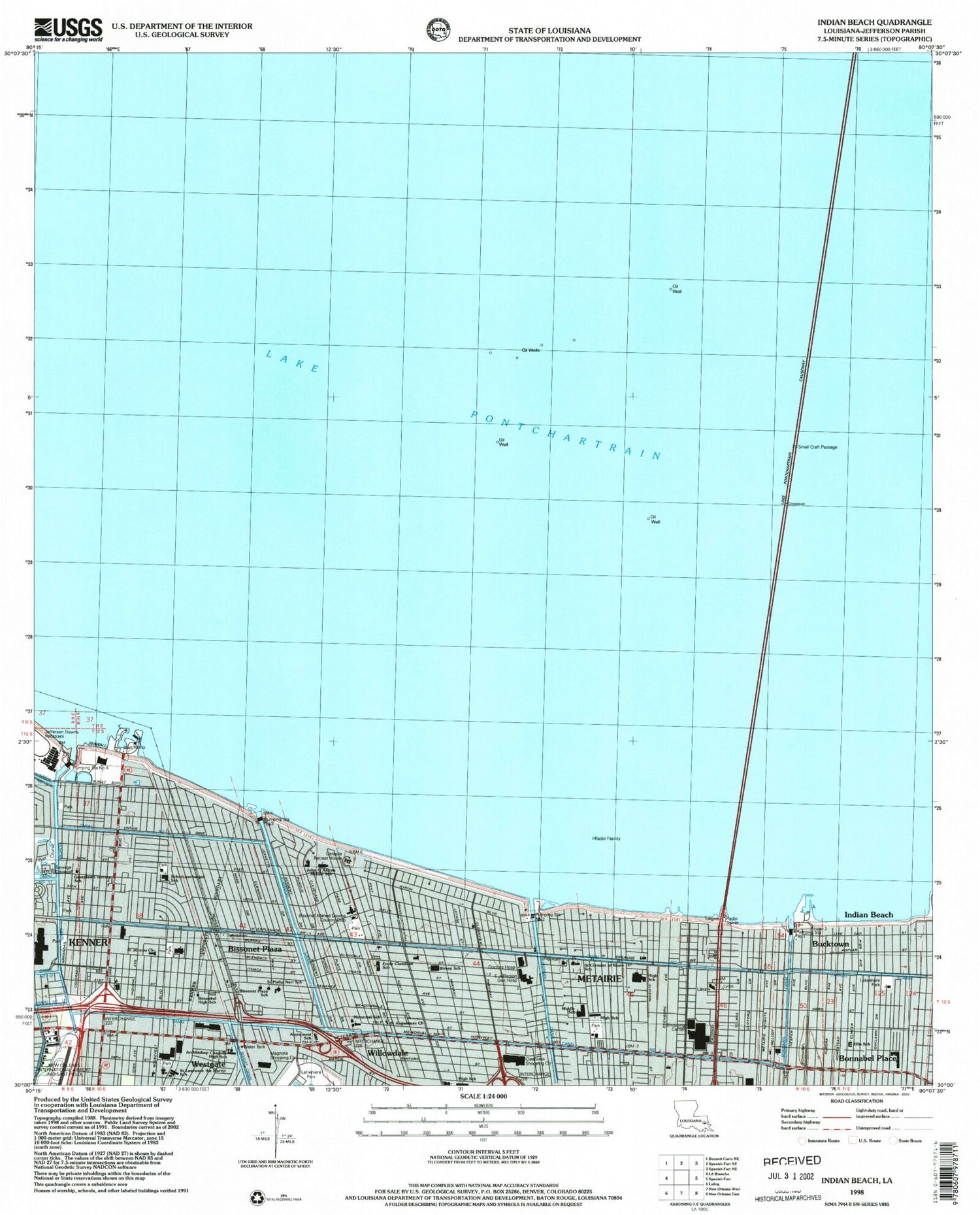 Classic USGS Indian Beach Louisiana 7.5'x7.5' Topo Map Image
