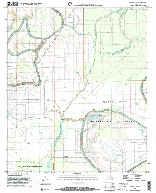 Classic USGS Indian Lake Louisiana 7.5'x7.5' Topo Map Image