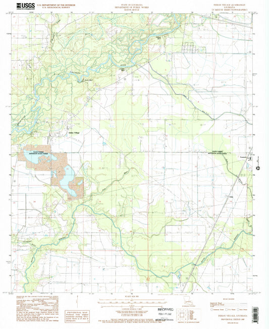 Classic USGS Indian Village Louisiana 7.5'x7.5' Topo Map Image