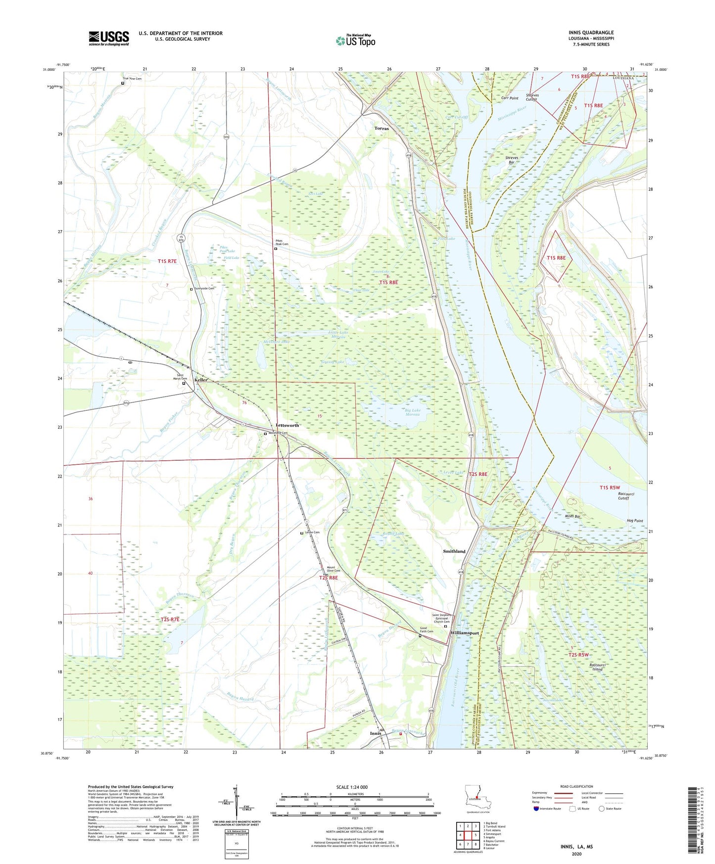 Innis Louisiana US Topo Map Image