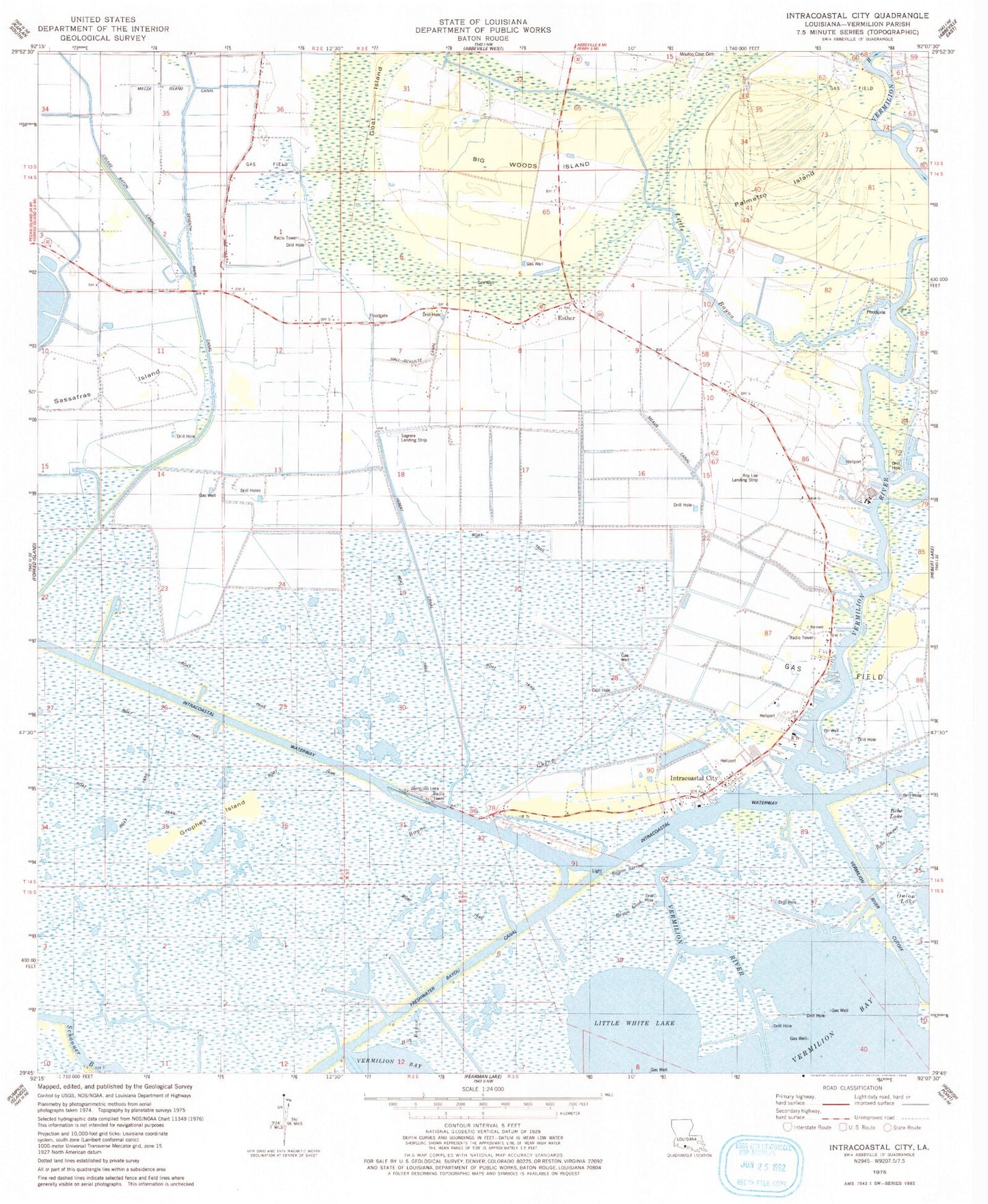 Classic USGS Intracoastal City Louisiana 7.5'x7.5' Topo Map Image