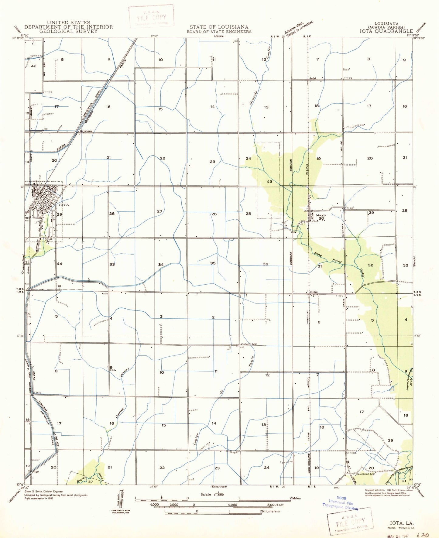 Classic USGS Iota Louisiana 7.5'x7.5' Topo Map Image