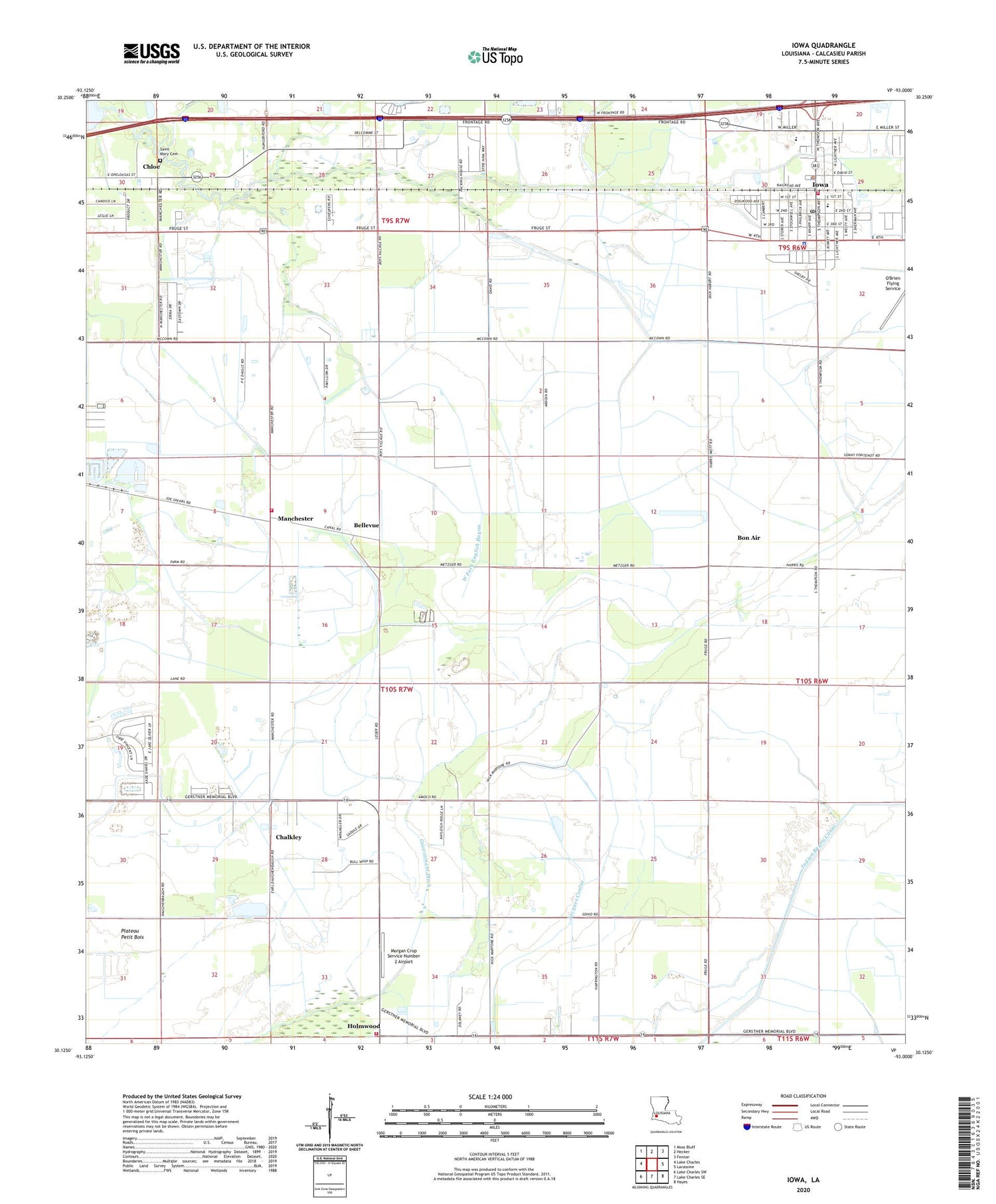 Iowa Louisiana US Topo Map Image