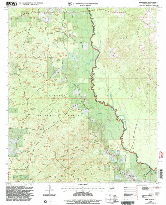 Classic USGS Iron Branch Louisiana 7.5'x7.5' Topo Map Image
