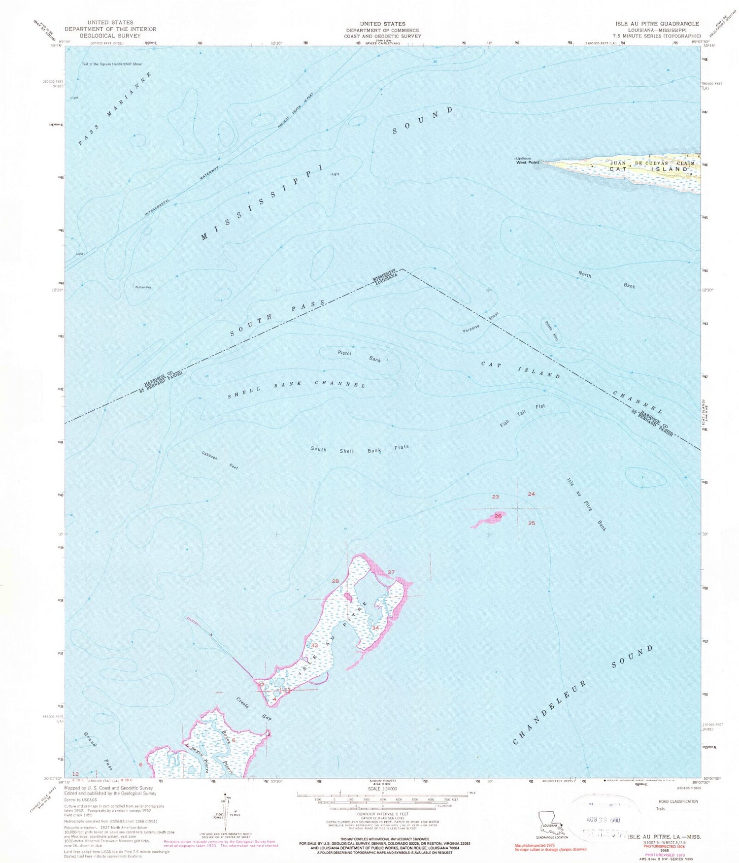 Classic USGS Isle au Pitre Louisiana 7.5'x7.5' Topo Map Image
