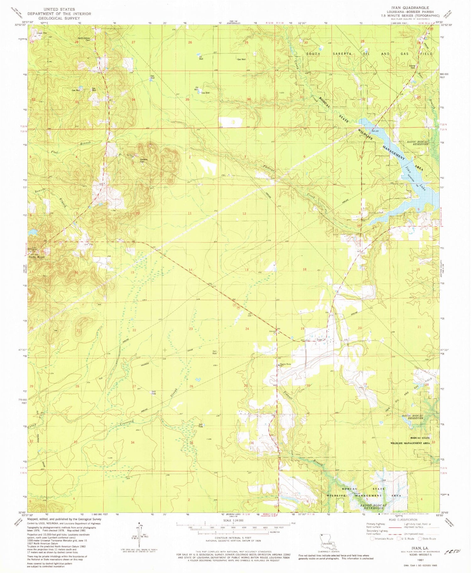 Classic USGS Ivan Louisiana 7.5'x7.5' Topo Map Image