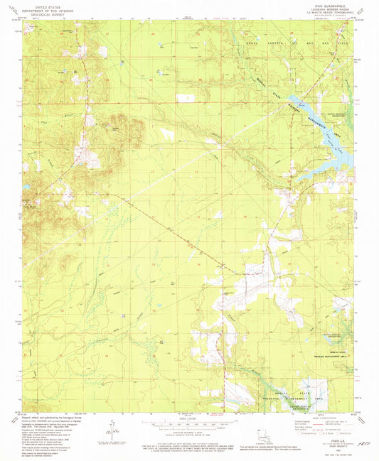 Classic USGS Ivan Louisiana 7.5'x7.5' Topo Map Image