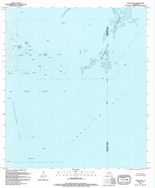 Classic USGS Jacko Bay Louisiana 7.5'x7.5' Topo Map Image