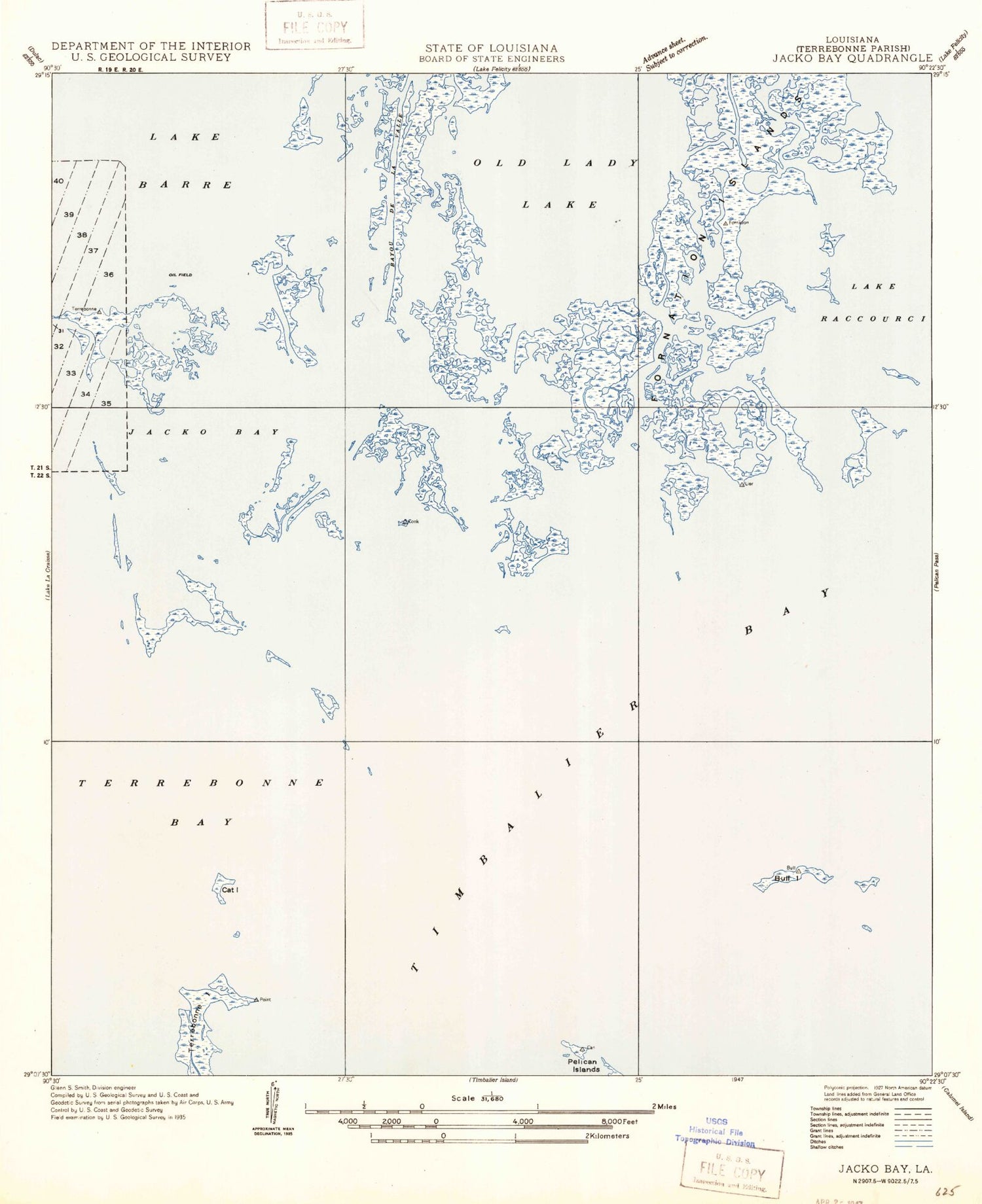 Classic USGS Jacko Bay Louisiana 7.5'x7.5' Topo Map Image