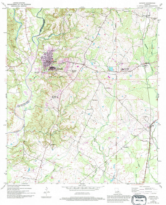 Classic USGS Jackson Louisiana 7.5'x7.5' Topo Map Image