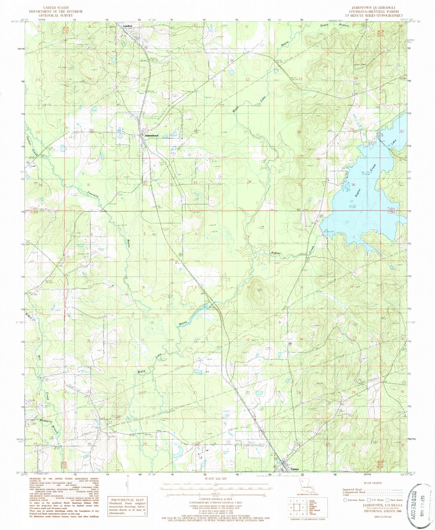 Classic USGS Jamestown Louisiana 7.5'x7.5' Topo Map Image