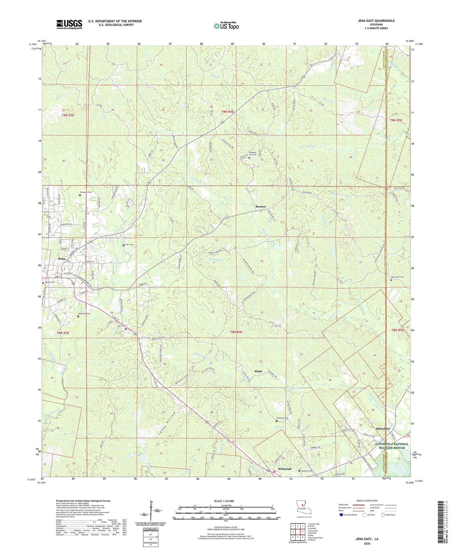 Jena East Louisiana US Topo Map Image