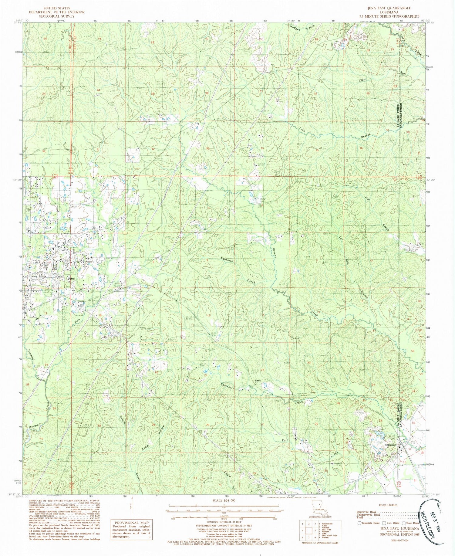 Classic USGS Jena East Louisiana 7.5'x7.5' Topo Map Image