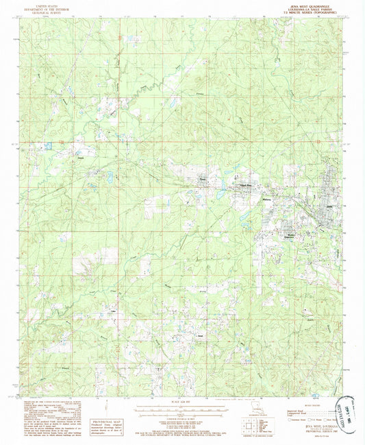 Classic USGS Jena West Louisiana 7.5'x7.5' Topo Map Image