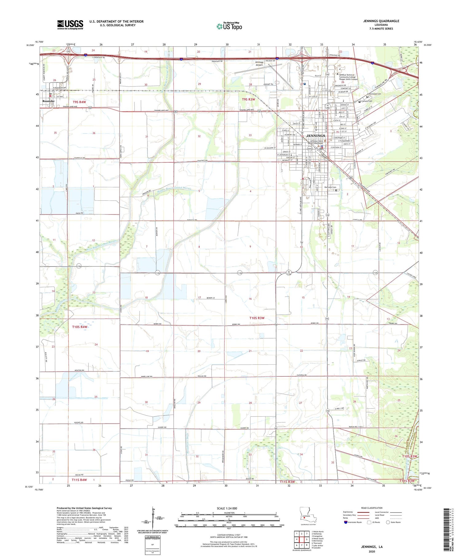 Jennings Louisiana US Topo Map Image