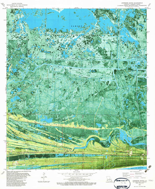 Classic USGS Johnson Bayou Louisiana 7.5'x7.5' Topo Map Image