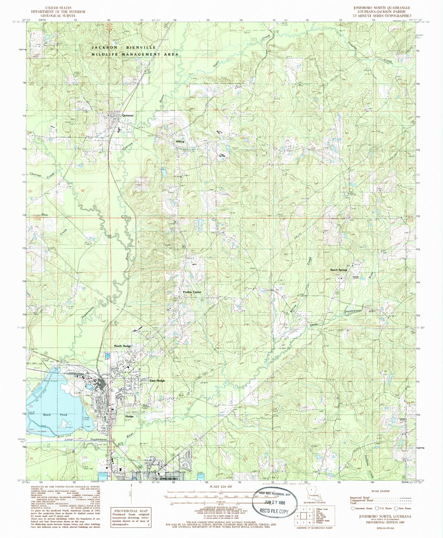 Classic USGS Jonesboro North Louisiana 7.5'x7.5' Topo Map Image