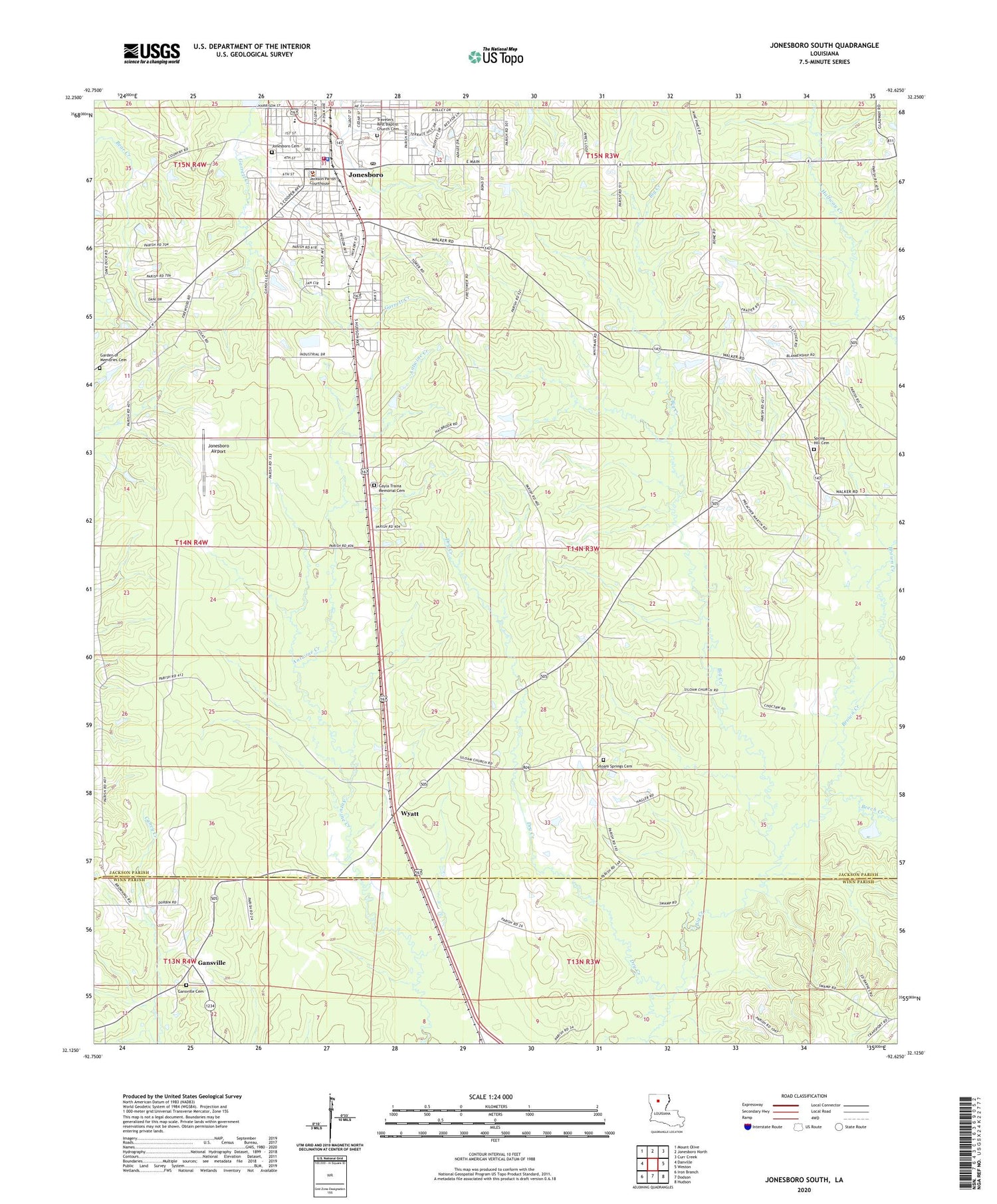 Jonesboro South Louisiana US Topo Map Image