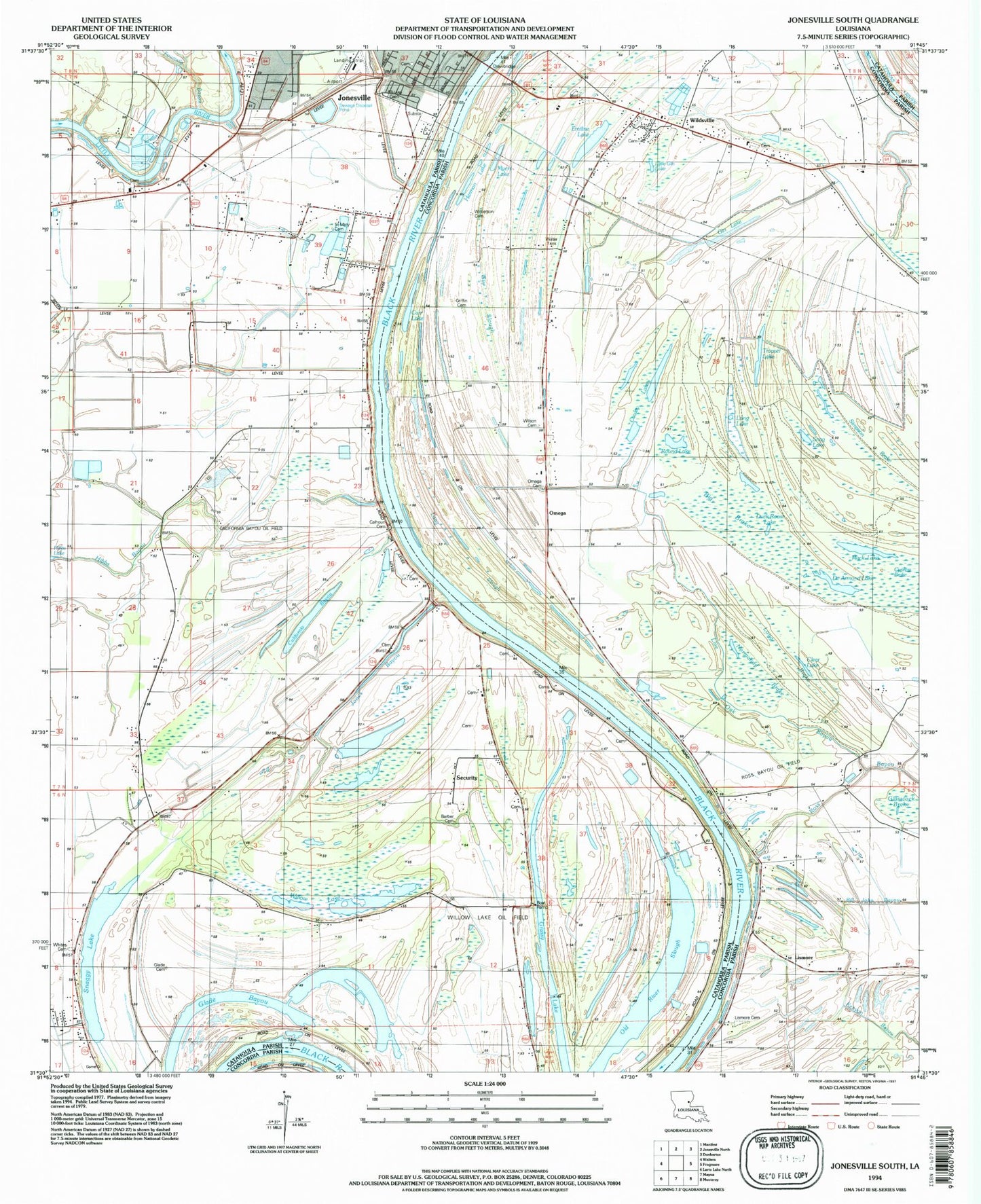 Classic USGS Jonesboro South Louisiana 7.5'x7.5' Topo Map Image