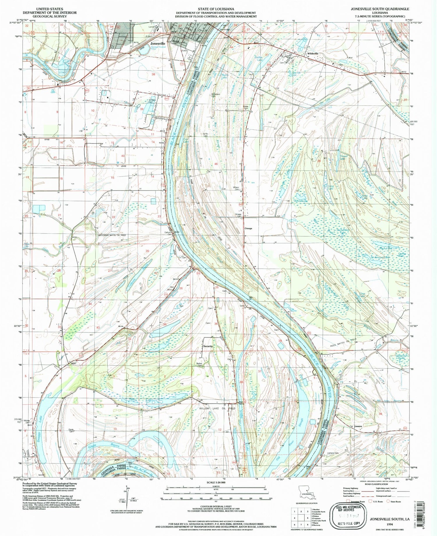 Classic USGS Jonesboro South Louisiana 7.5'x7.5' Topo Map Image