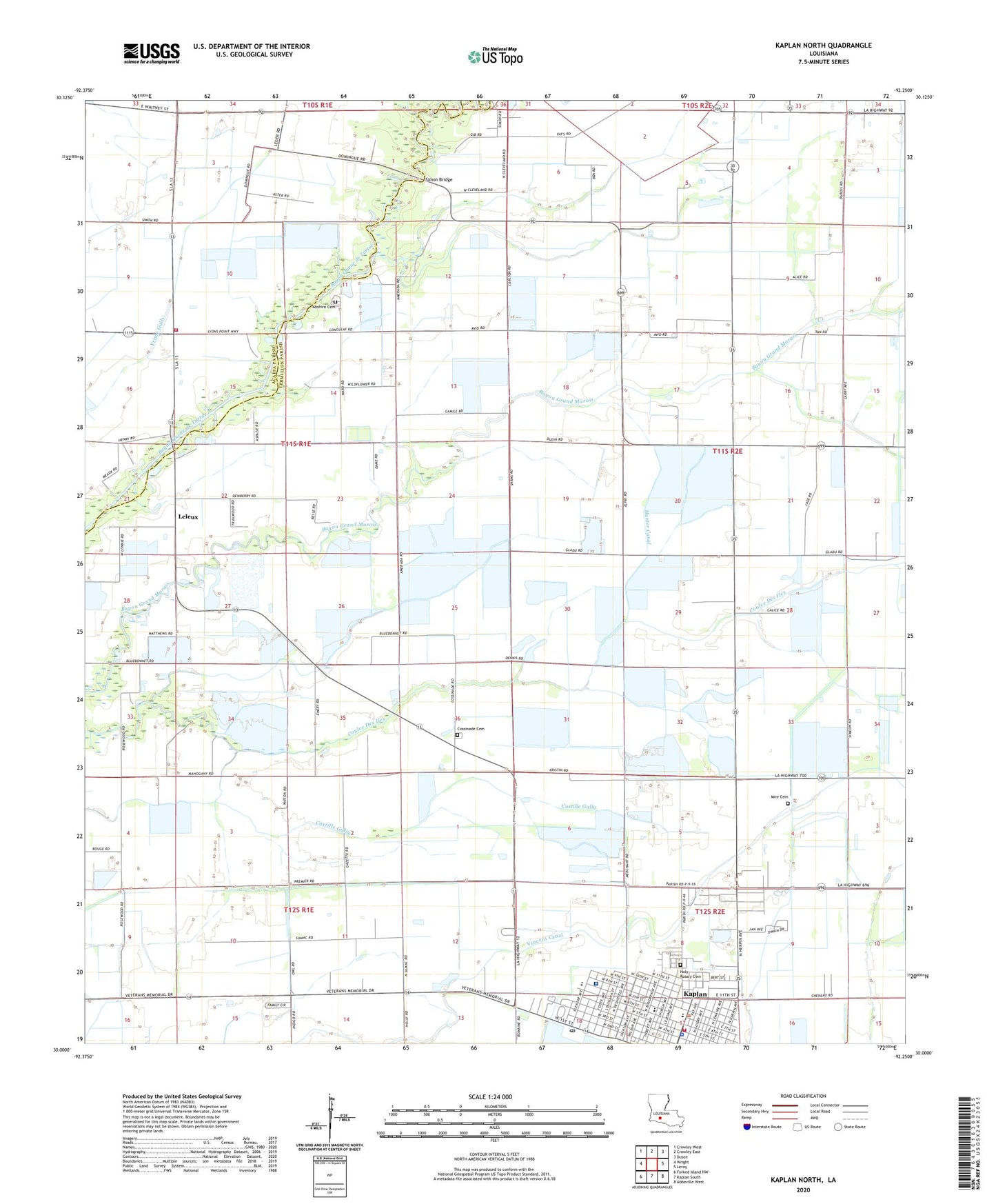 Kaplan North Louisiana US Topo Map Image