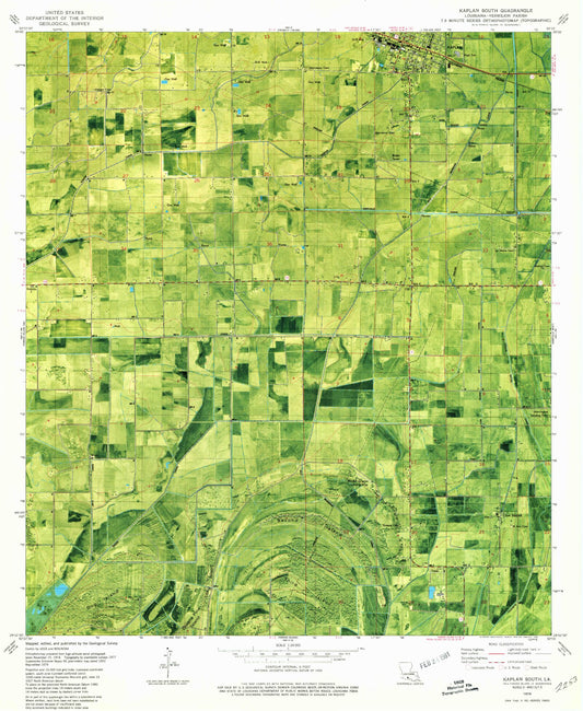 Classic USGS Kaplan South Louisiana 7.5'x7.5' Topo Map Image