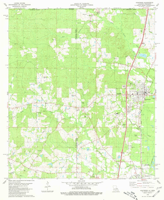 Classic USGS Kentwood Louisiana 7.5'x7.5' Topo Map Image
