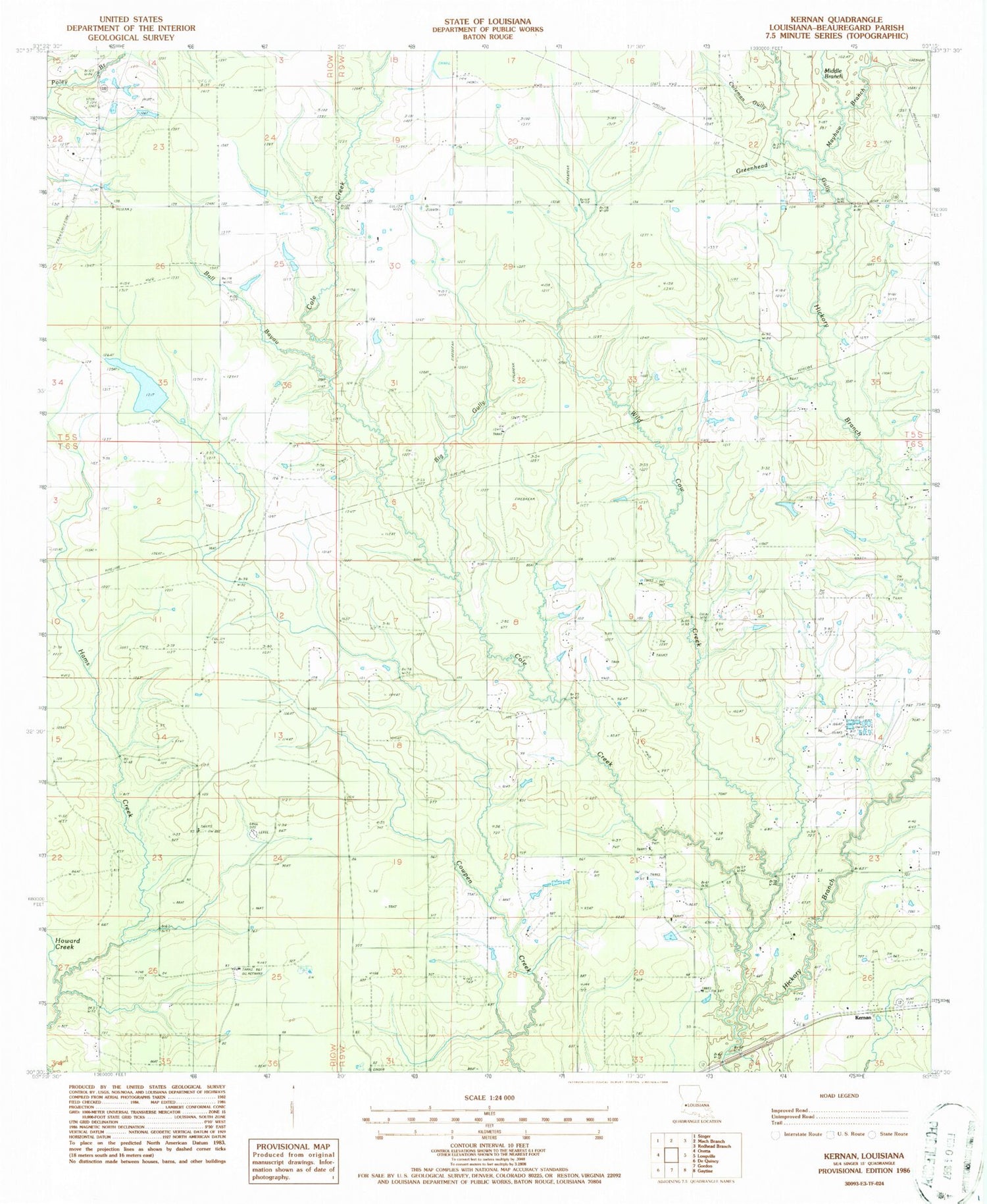 Classic USGS Kernan Louisiana 7.5'x7.5' Topo Map Image