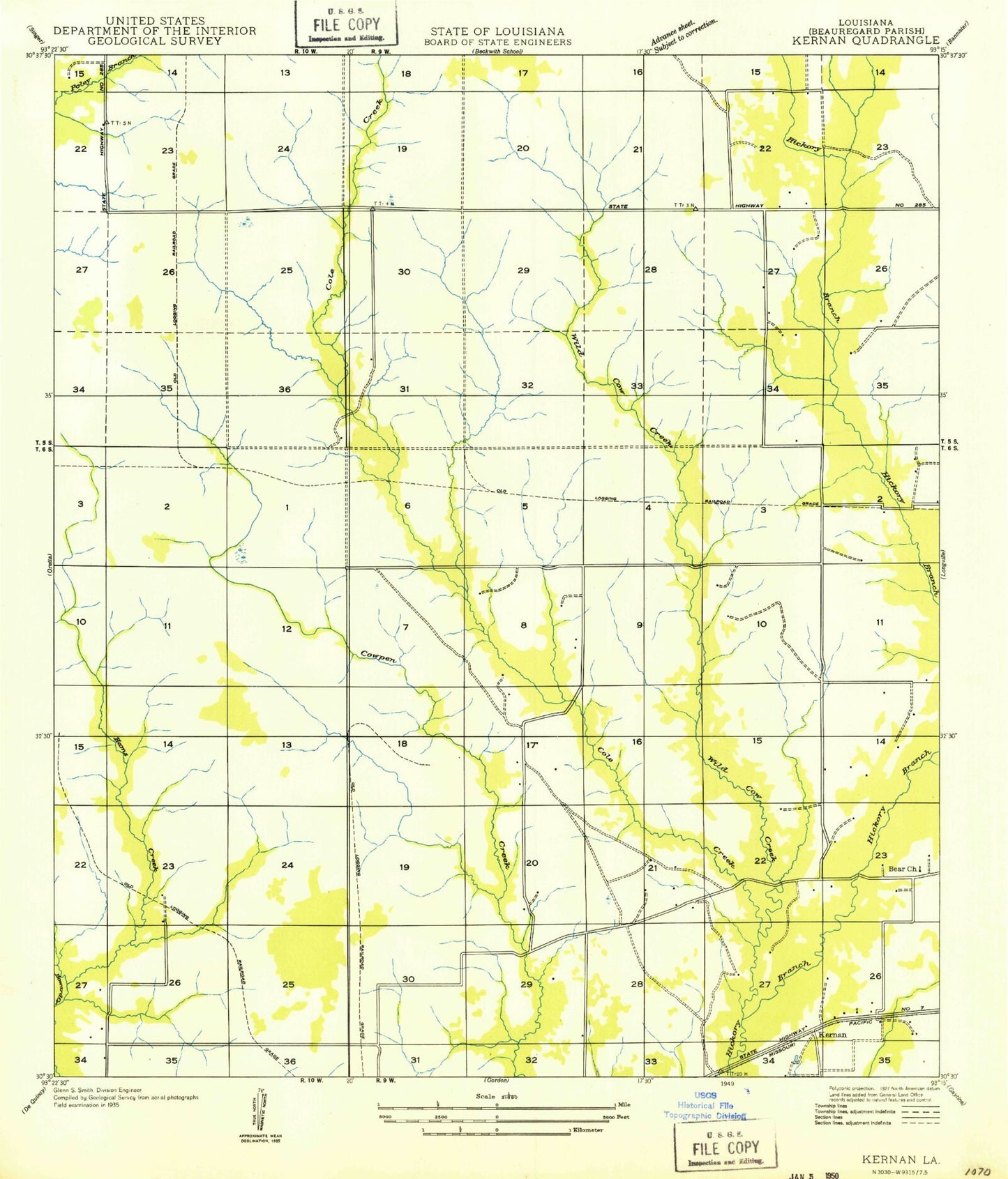 Classic USGS Kernan Louisiana 7.5'x7.5' Topo Map Image