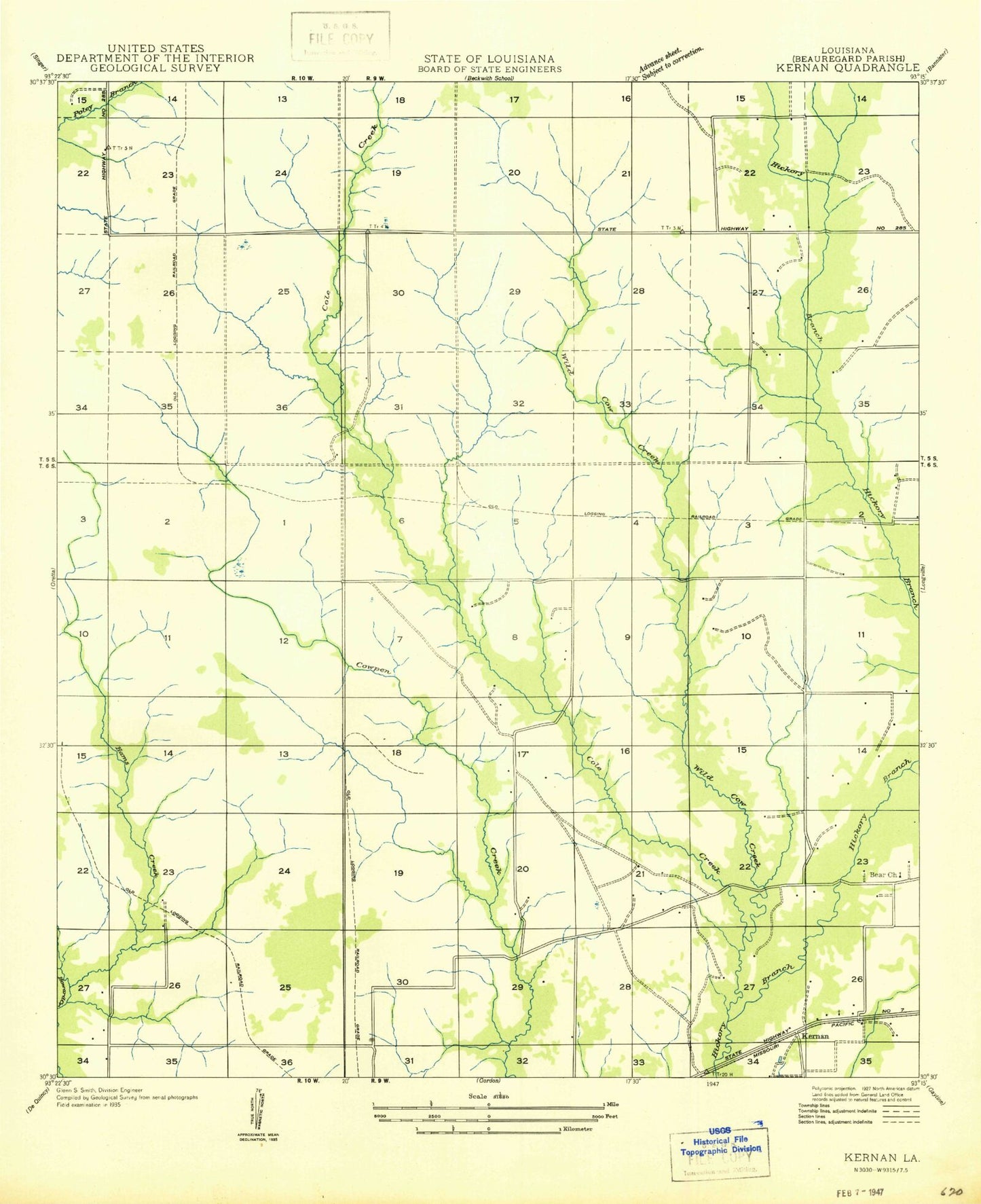 Classic USGS Kernan Louisiana 7.5'x7.5' Topo Map Image