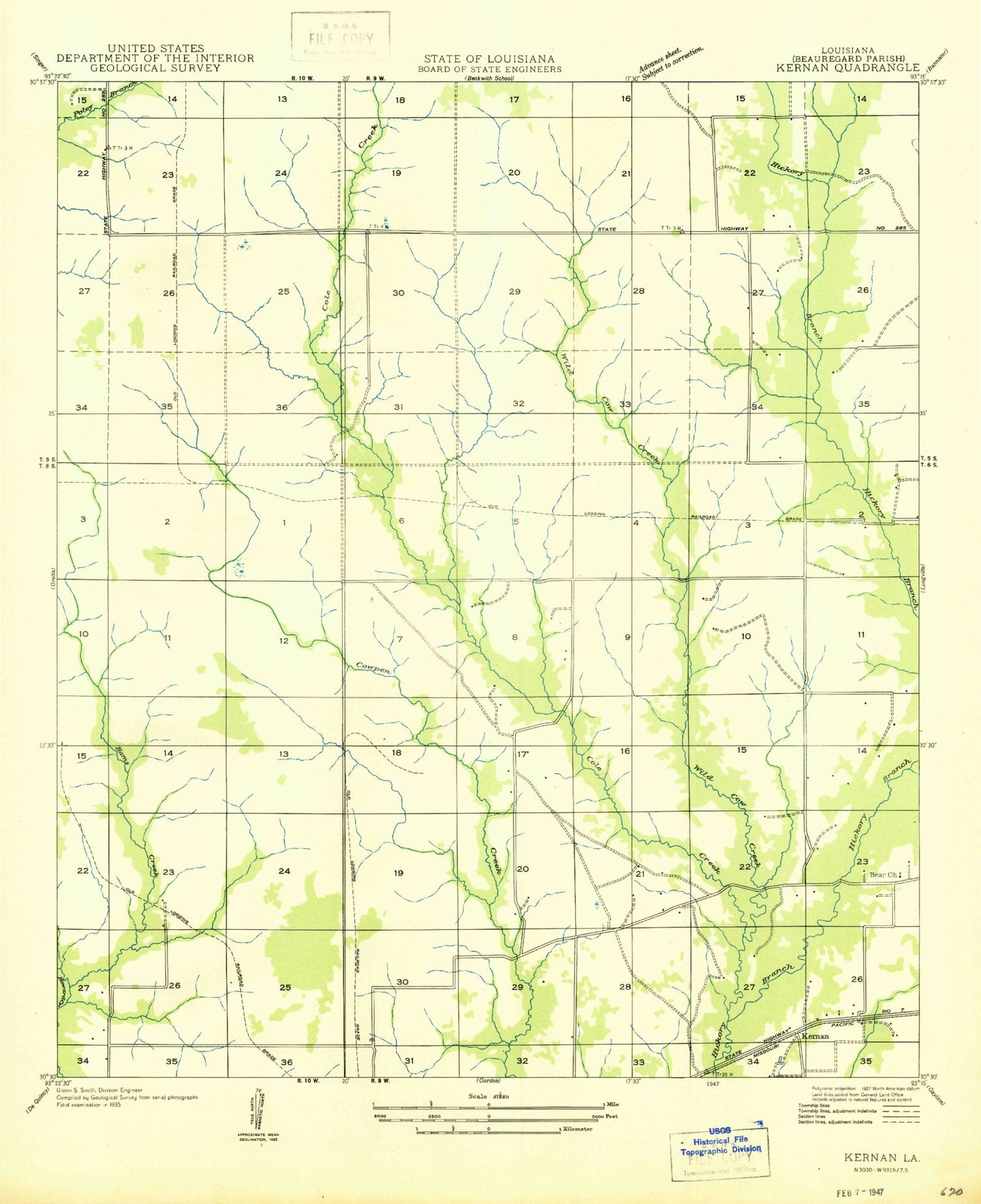 Classic USGS Kernan Louisiana 7.5'x7.5' Topo Map Image