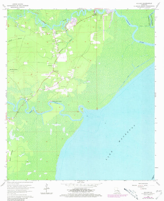 Classic USGS Killian Louisiana 7.5'x7.5' Topo Map Image