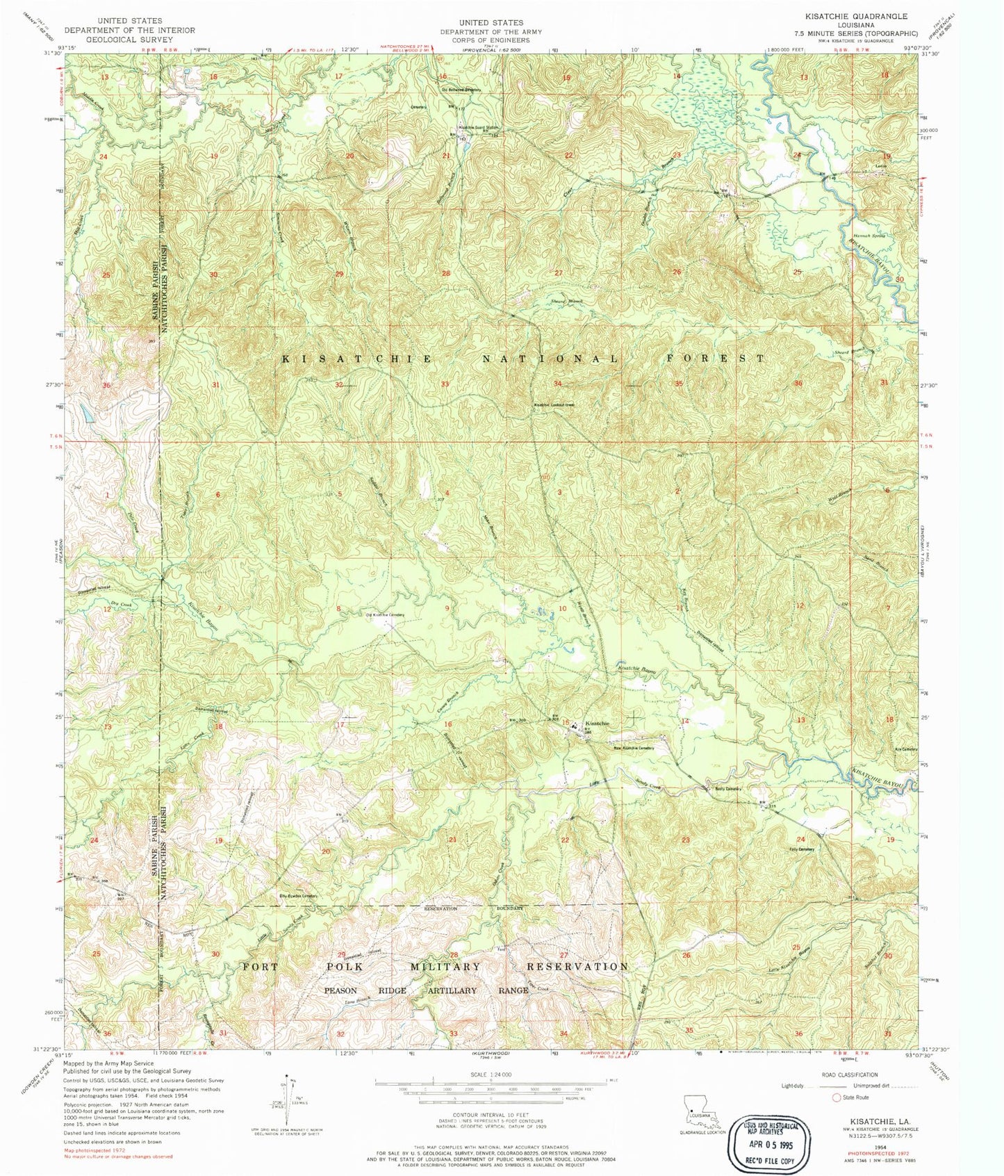 Classic USGS Kisatchie Louisiana 7.5'x7.5' Topo Map Image