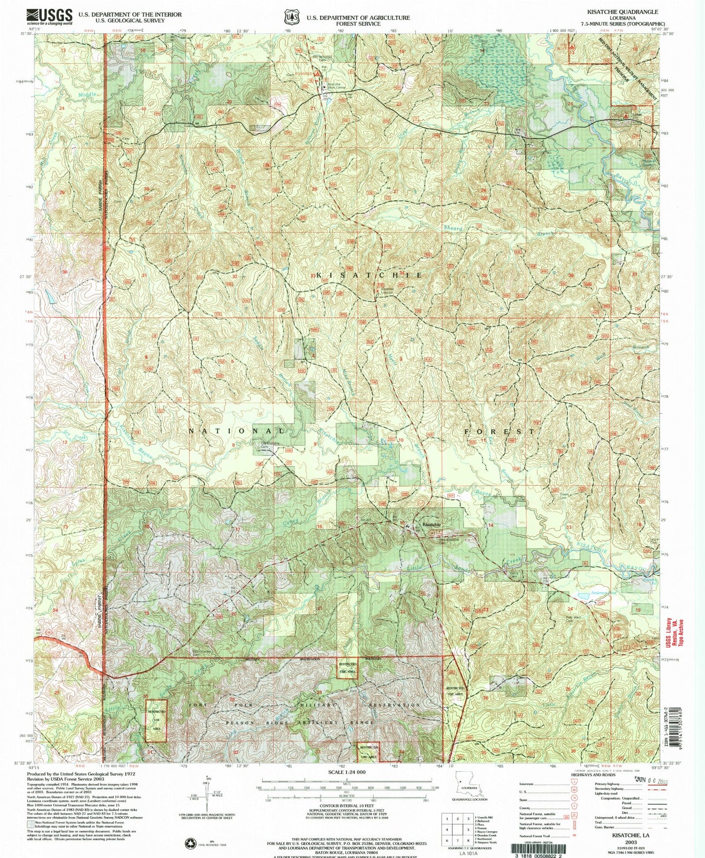 Classic USGS Kisatchie Louisiana 7.5'x7.5' Topo Map Image
