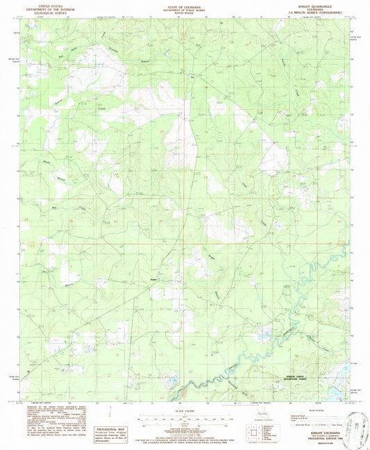 Classic USGS Knight Louisiana 7.5'x7.5' Topo Map Image