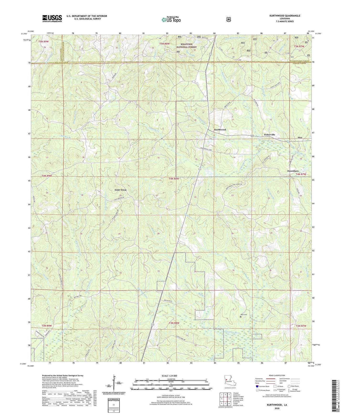 Kurthwood Louisiana US Topo Map Image