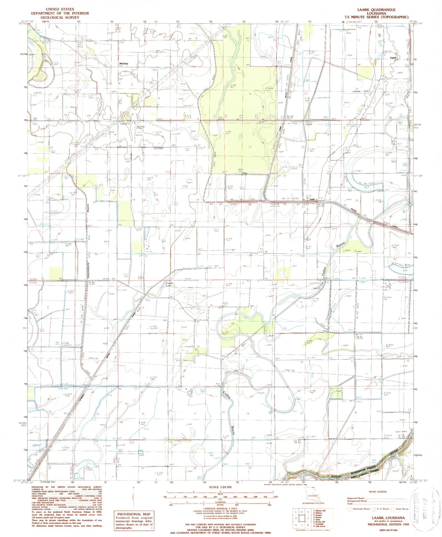 Classic USGS Laark Louisiana 7.5'x7.5' Topo Map Image