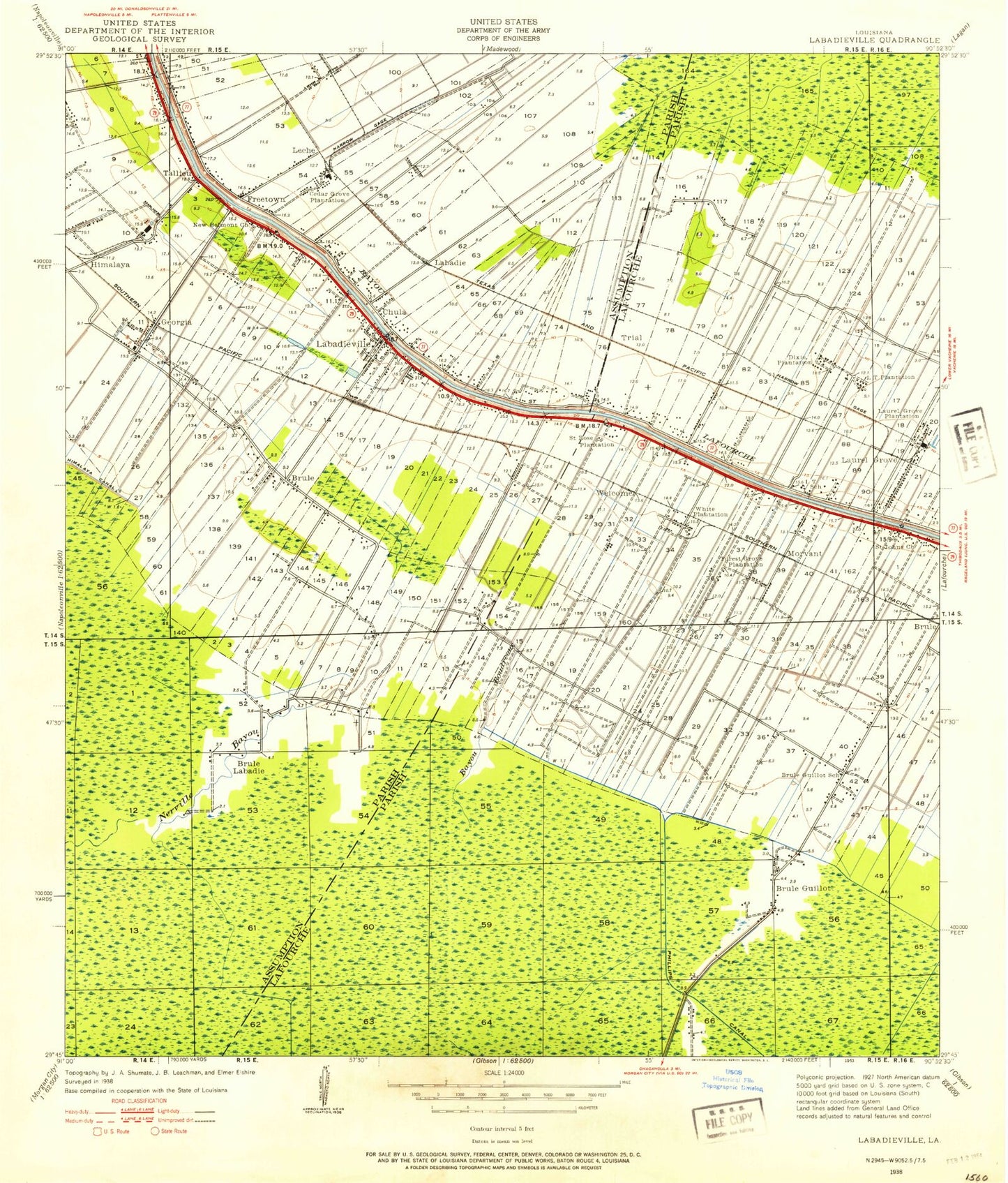 Classic USGS Labadieville Louisiana 7.5'x7.5' Topo Map Image