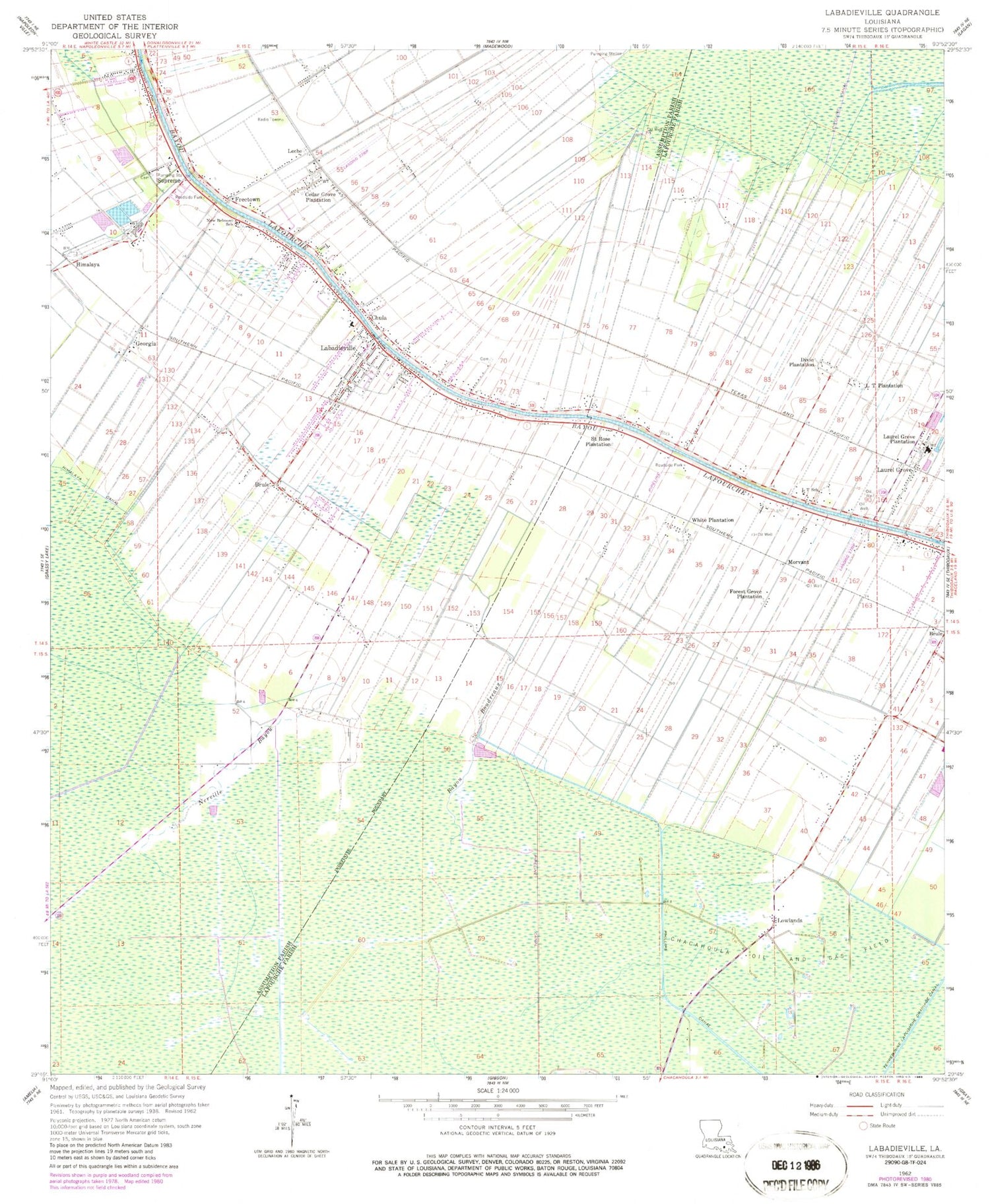 Classic USGS Labadieville Louisiana 7.5'x7.5' Topo Map Image