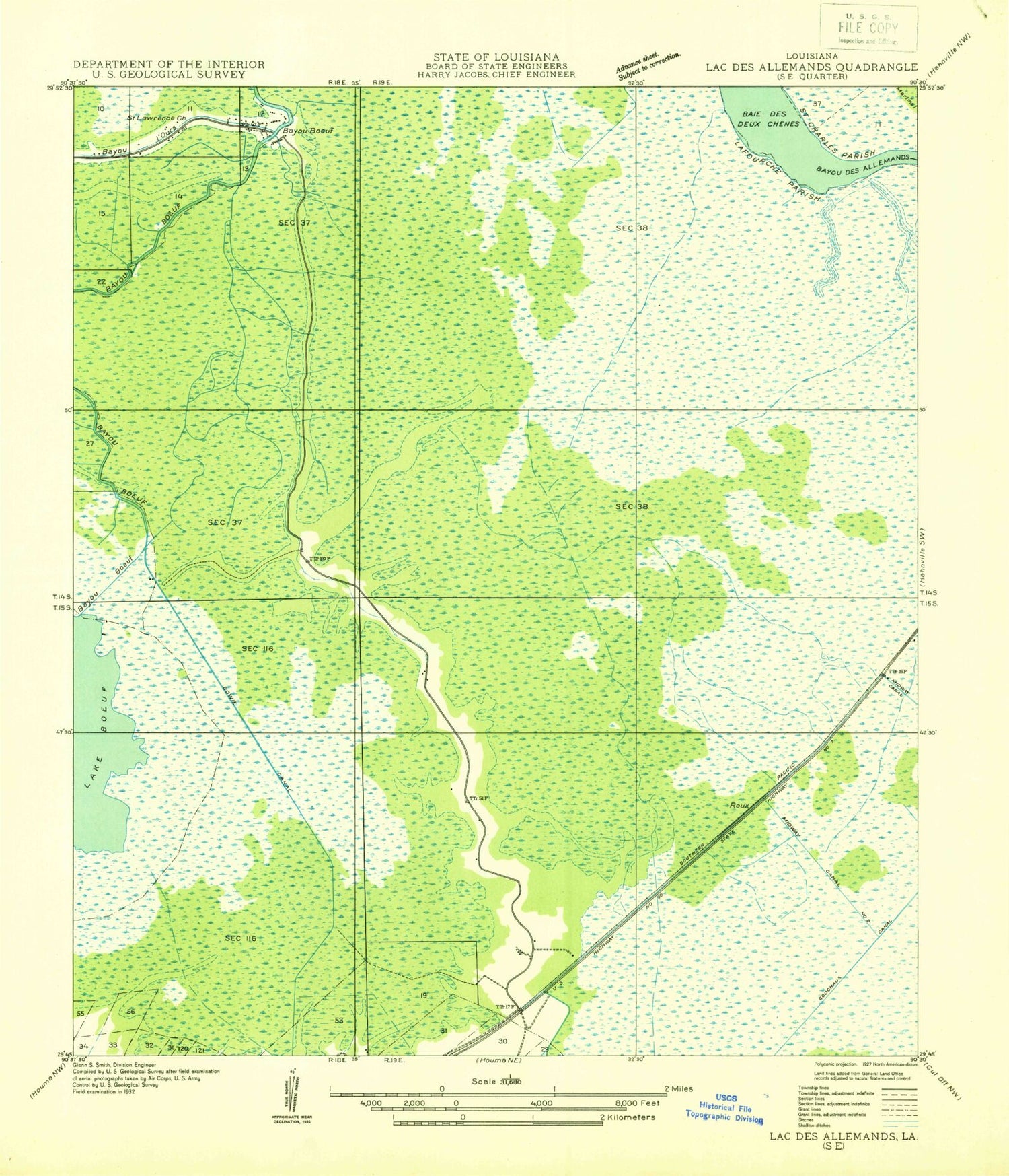 Classic USGS Bayou Boeuf Louisiana 7.5'x7.5' Topo Map Image