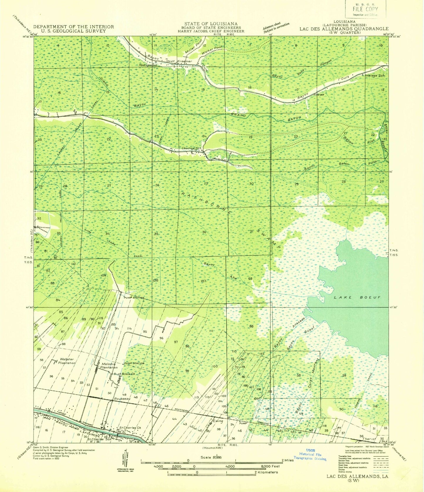 Classic USGS Kraemer Louisiana 7.5'x7.5' Topo Map Image